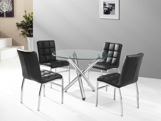 (811 WESTON- 142C BLACK)- 39" ROUND- GLASS- DINING TABLE- WITH 4 CHAIRS