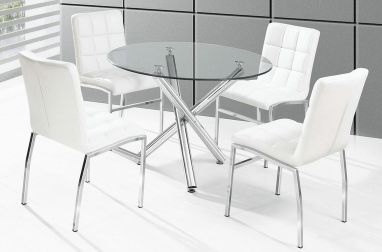(811 Weston- 142C White)- 39" ROUND- Glass- Dining table- with 4 chairs