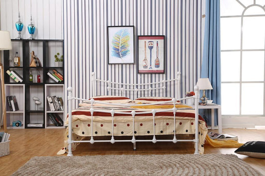 TWIN (SINGLE) SIZE- (04 WHITE)- METAL- BED FRAME- WITH SLATS