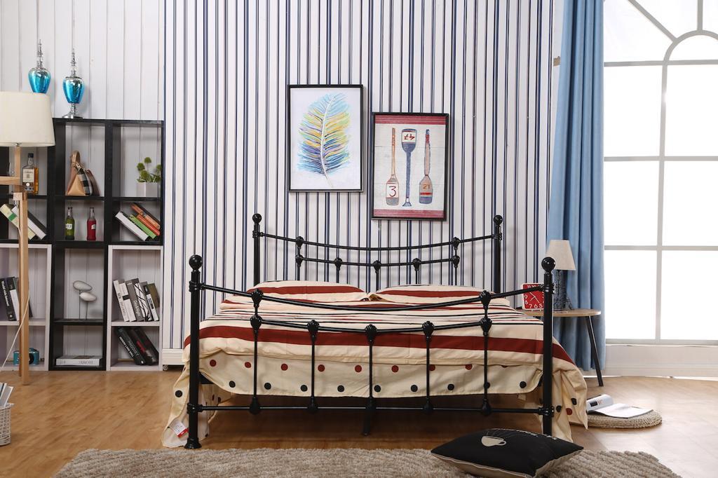 QUEEN SIZE- (04 BLACK)- METAL- BED FRAME- WITH SLATS
