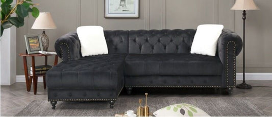 (2030 BLACK LHF)- VELVET FABRIC SECTIONAL SOFA- TEXT OR WHATSAPP @ 416 319 8851 FOR STOCK AVAILABILITY BEFORE PAYING