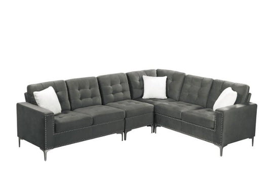 (2201 GREY)- VELVET FABRIC- SECTIONAL SOFA- WITH 3 PILLOWS
