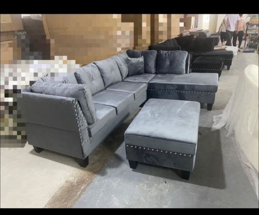 (ALISON GREY)- FABRIC- REVERSIBLE- SECTIONAL SOFA- WITH STORAGE OTTOMAN