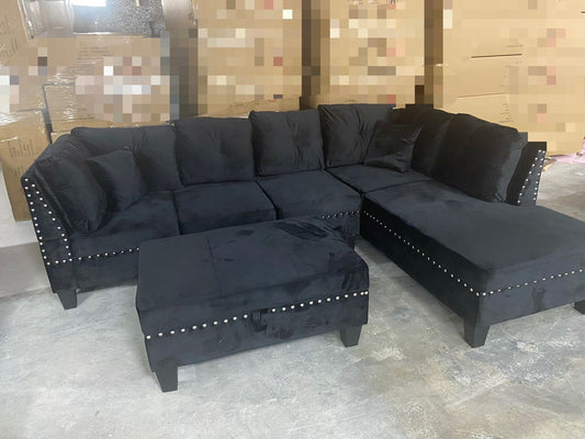 (ALISON BLACK)- FABRIC- REVERSIBLE- SECTIONAL SOFA- WITH STORAGE OTTOMAN