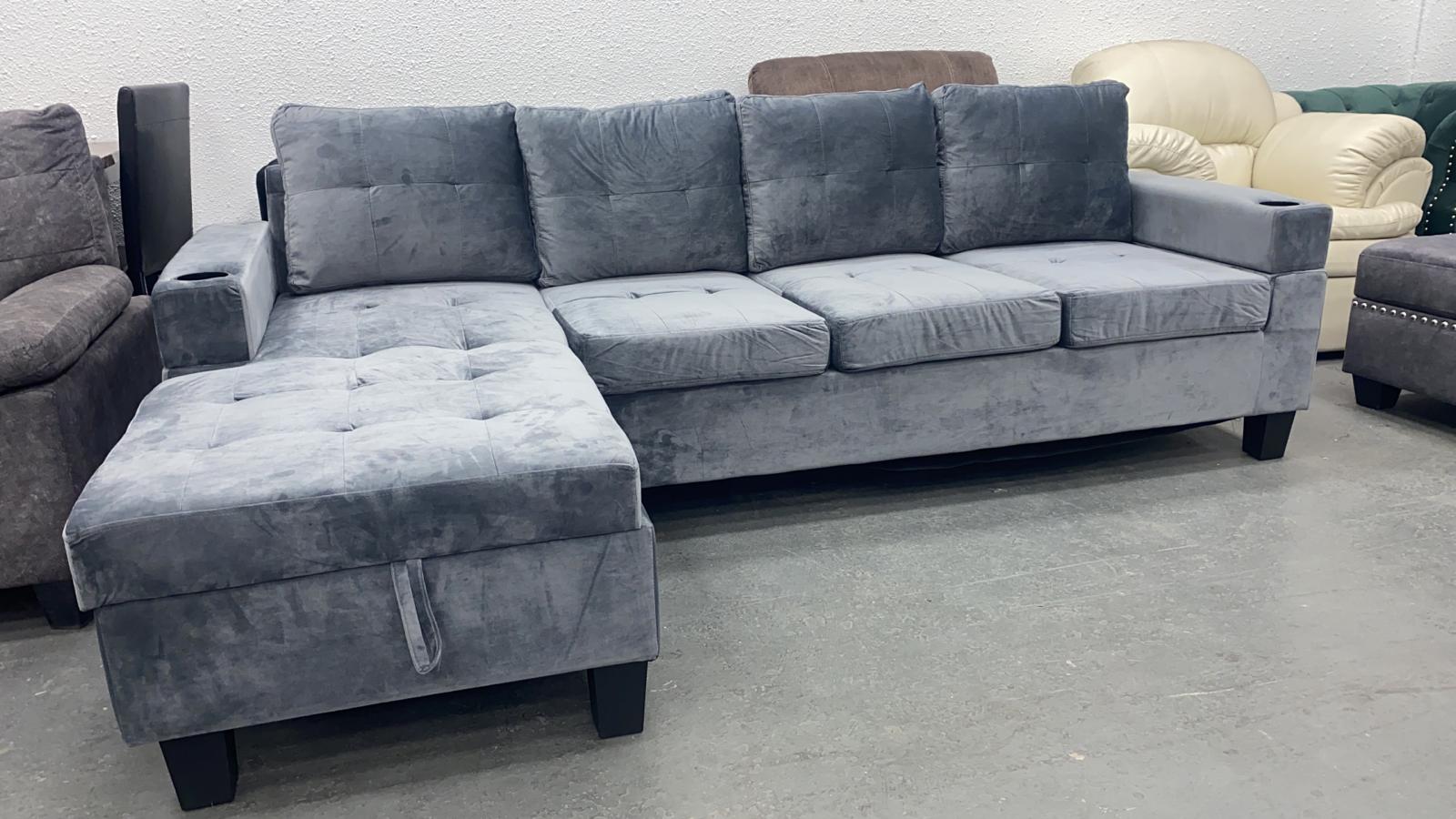 Grey Velvet Sectional — DecoDesign Furniture, Furniture Store, Miami Fl