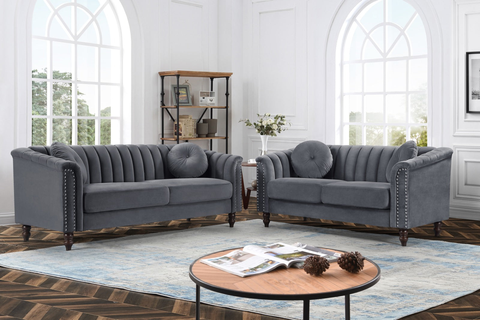 Df 1361 Grey Sl Velvet Fabric Sofa