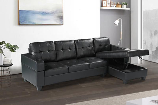 (2017 BLACK RHF)- LEATHER SECTIONAL SOFA- WITH STORAGE