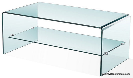 BENT GLASS- COFFEE TABLE- WITH SHELF