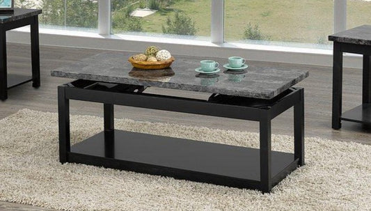 (2046 BLACK- 1)- MARBLE LOOK- WOOD COFFEE TABLE - WITH LIFT TOP