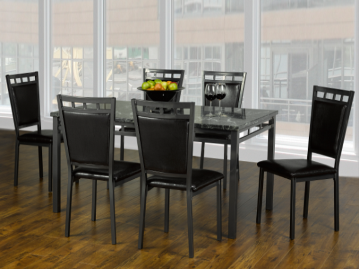 (1240- 1241 BLACK- 7) - MARBLE LOOK - DINING TABLE WITH 6 CHAIRS