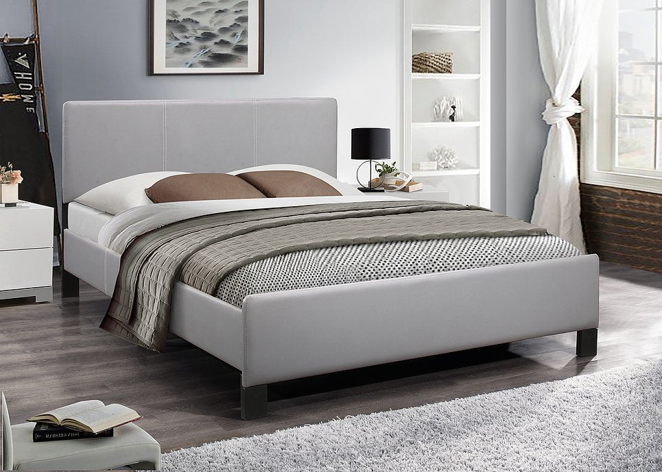 DOUBLE (FULL) SIZE- (5450 GREY)- LEATHER- BED FRAME- WITH SLATS