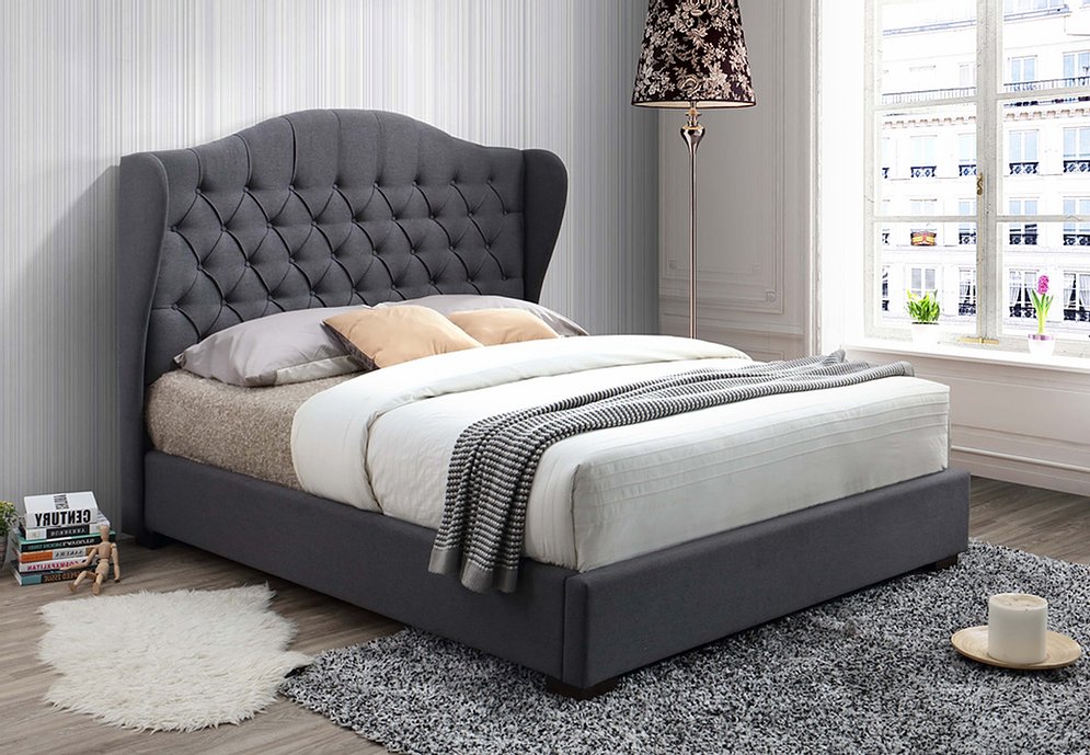 QUEEN SIZE- (5730 GREY)- FABRIC BED FRAME- WITH SLATS