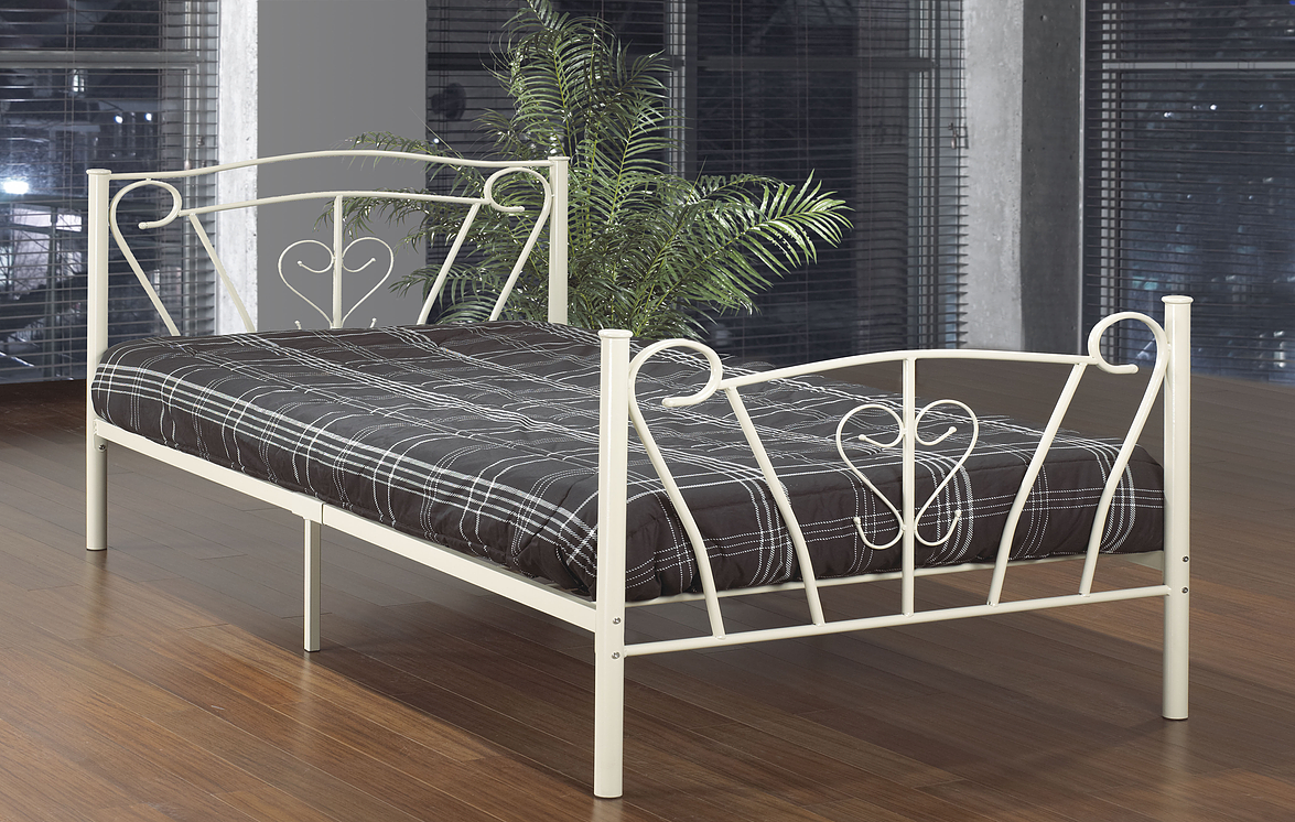 TWIN (SINGLE) SIZE- (152 DISCO WHITE)- METAL BED FRAME- WITH SLATTED PLATFORM- INVENTORY CLEARANCE
