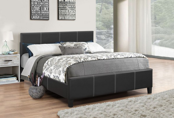 TWIN (SINGLE) SIZE- (165 BLACK)- LEATHER BED FRAME- WITH SLATS