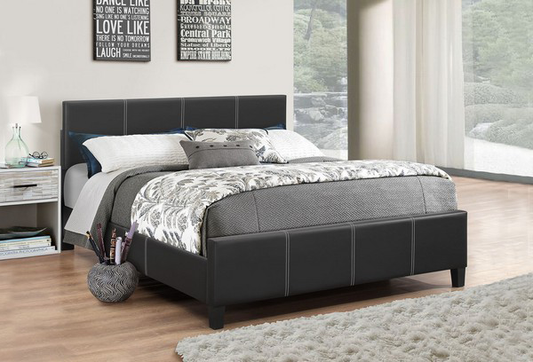 DOUBLE (FULL) SIZE- (165 BLACK)- LEATHER- BED FRAME- WITH SLATS