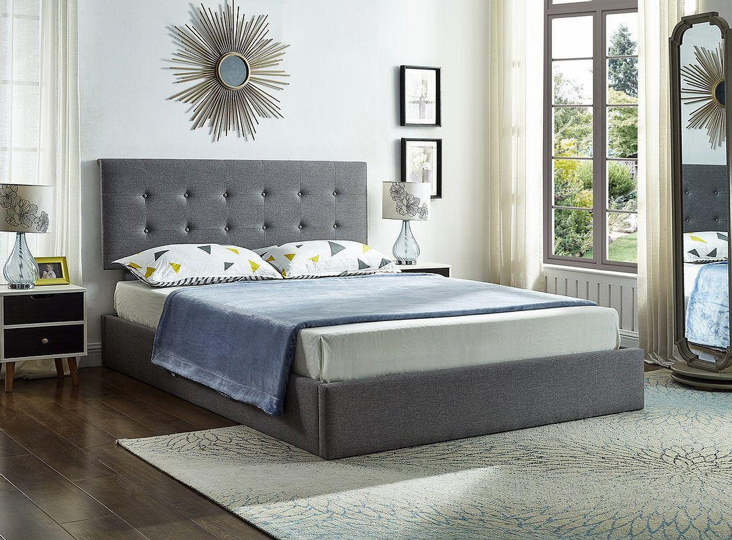 QUEEN SIZE- (5445 GREY)- FABRIC BED FRAME- WITH LIFT UP STORAGE