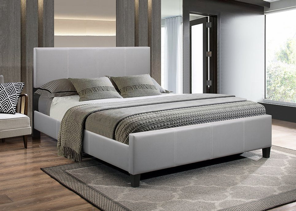 DOUBLE (FULL) SIZE- (5460 GREY)- LEATHER BED FRAME- WITH SLATS