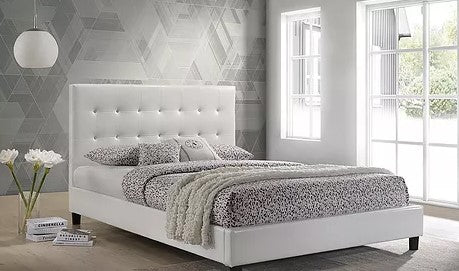 KING SIZE- (GLARE WHITE)- LEATHER- CRYSTAL TUFTED- BED FRAME- WITH SLATS