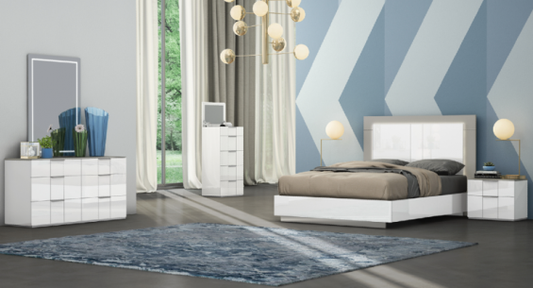 QUEEN SIZE- (HARVEY TWO TONE WHITE- 8 PC.) - LED LIGHTS -  BEDROOM SET