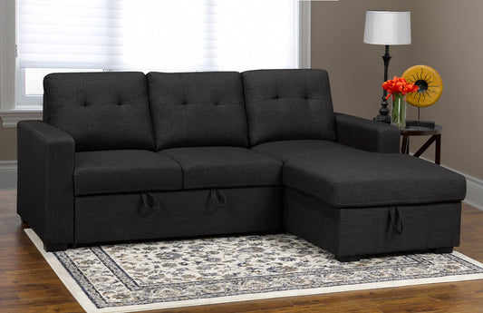 (5535 GREY)- FABRIC- SECTIONAL SOFA- WITH PULL OUT BED AND STORAGE